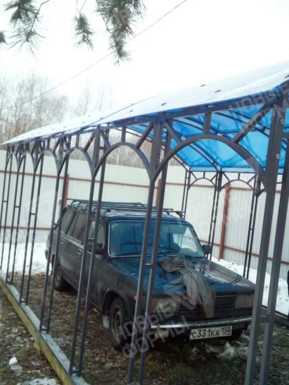 Фото к отзыву: Навес из поликарбоната 6м*3.5м (СПК Синий 4мм). Брусовый фундамент, Грунтозацепы (4)